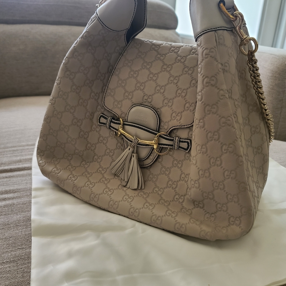 GUCCI Emily Guccissima Hobo Bag in Bone White AUTHENTIC/VERIFIED - Picture 4 of 14